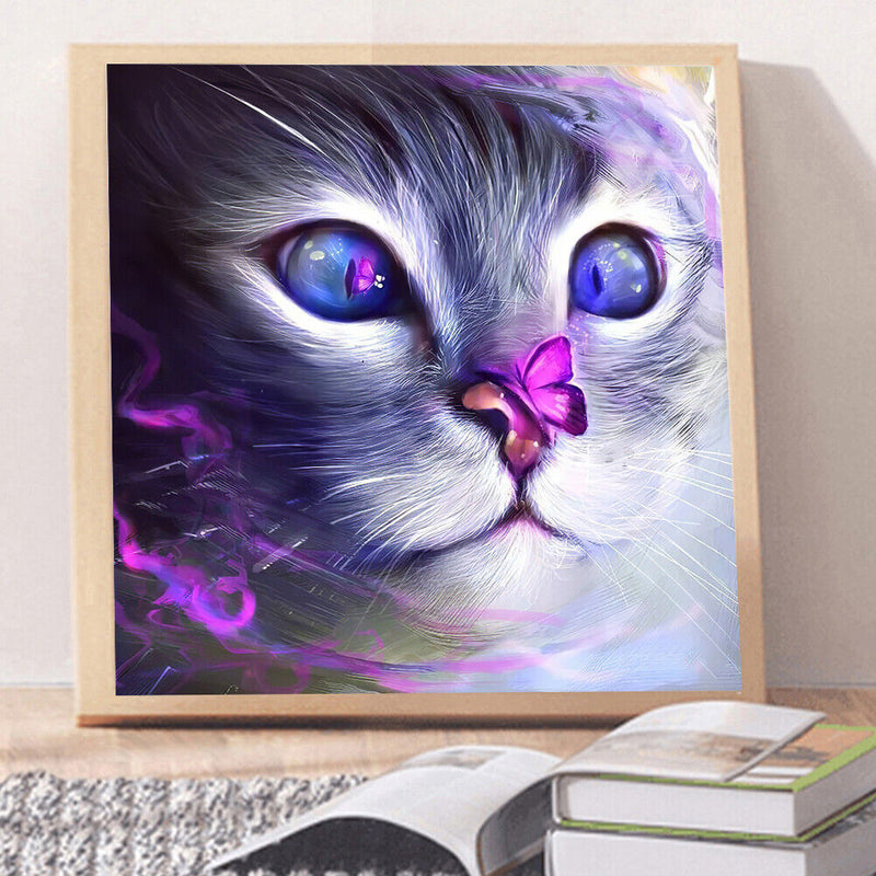 DIY Diamond Painting Purple Cat Full Round Drill Decor Art Picture for Home