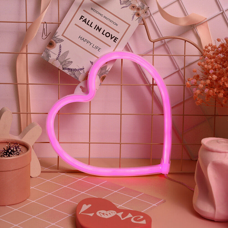 LED Neon Light Heart Sign Night Lamp Xmas Valentine Day Decor Gift (Pink)