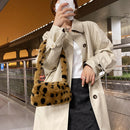 Retro Women Polka Dot Printing Plush Underarm Bag Winter Handbags (Coffee)