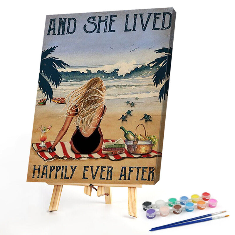 DIY Hand Painted Paint By Numbers Oil Canvas Pictures Back View of Girl Gift Kit
