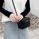 Women PU Leather Thread Crossbody Bag Diamond Lattice Messenger Bag (Black)