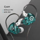 GK G1 Wired Earphone Dynamic HIFI Noise Cancelling Earbuds (Cyan No Mic)