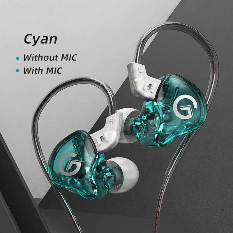 GK G1 Wired Earphone Dynamic HIFI Noise Cancelling Earbuds (Cyan No Mic)