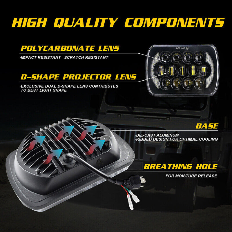 5x7 inch LED Headlight for Jeep 300W Headlamp with High Low Beam DRL Turn Signal