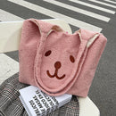Women Lamb Hair Bear Print Messenger Handbags Autumn Winter Fluffy All-match Bag