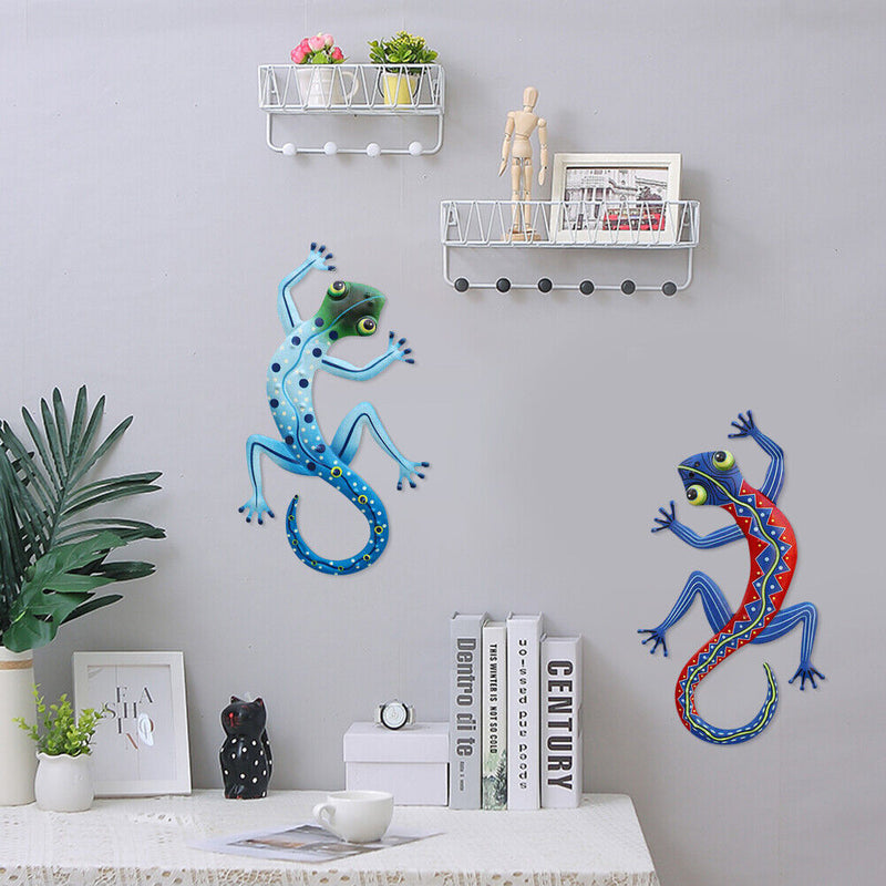 2pcs Gecko Wall Hanging Sculptures Outdoor Metal Wrought Iron Gecko Insect Decor
