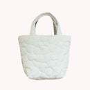 Women Quilted Cotton Padded Top-handle Bag Flower Pattern Satchel (White)