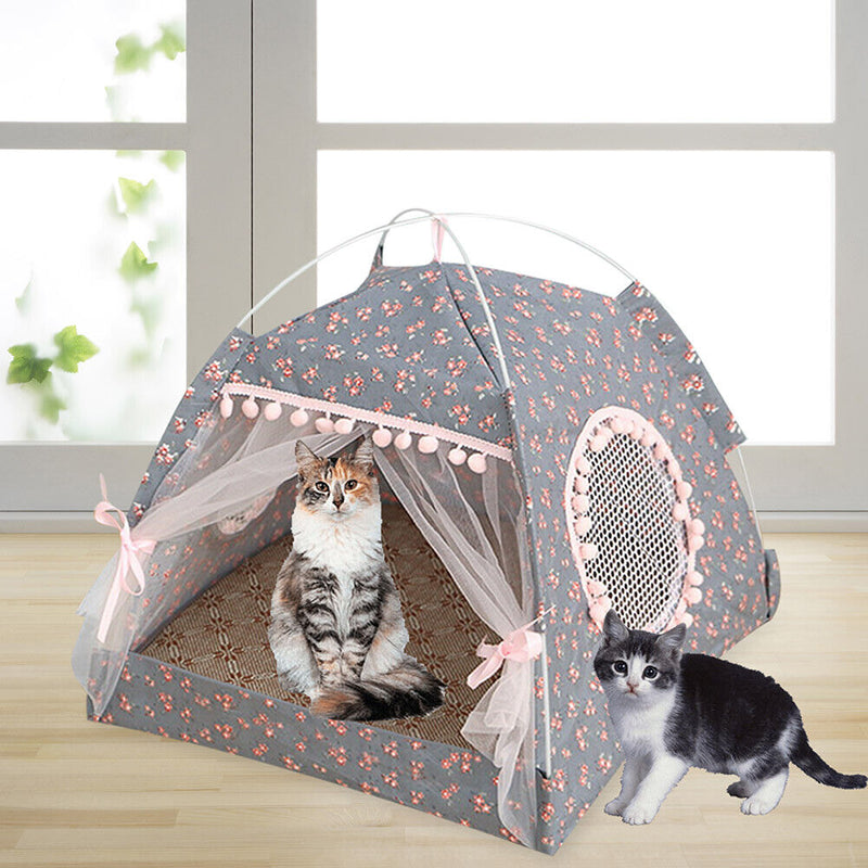 Dog Bed Cat Tent House Mat Puppy Kennel Cushion Pet Pad Supply (Grey M) Newly