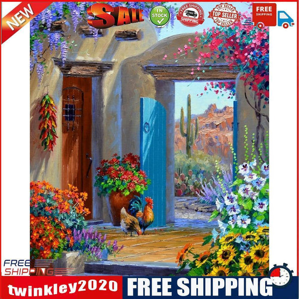 Backyard Flower Oil Painting By Numbers Kit DIY Frameless Picture On Canvas