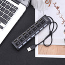 7 Ports LED USB 2.0 Adapter Hub 480Mbps High Speed Power ON/OFF USB Splitter