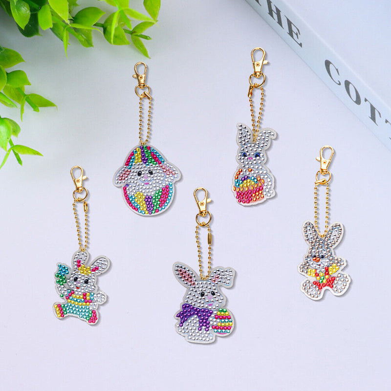 Rabbit Diamond Painting Keychain DIY Crystal Drill Key Ring Pendant (YS022)