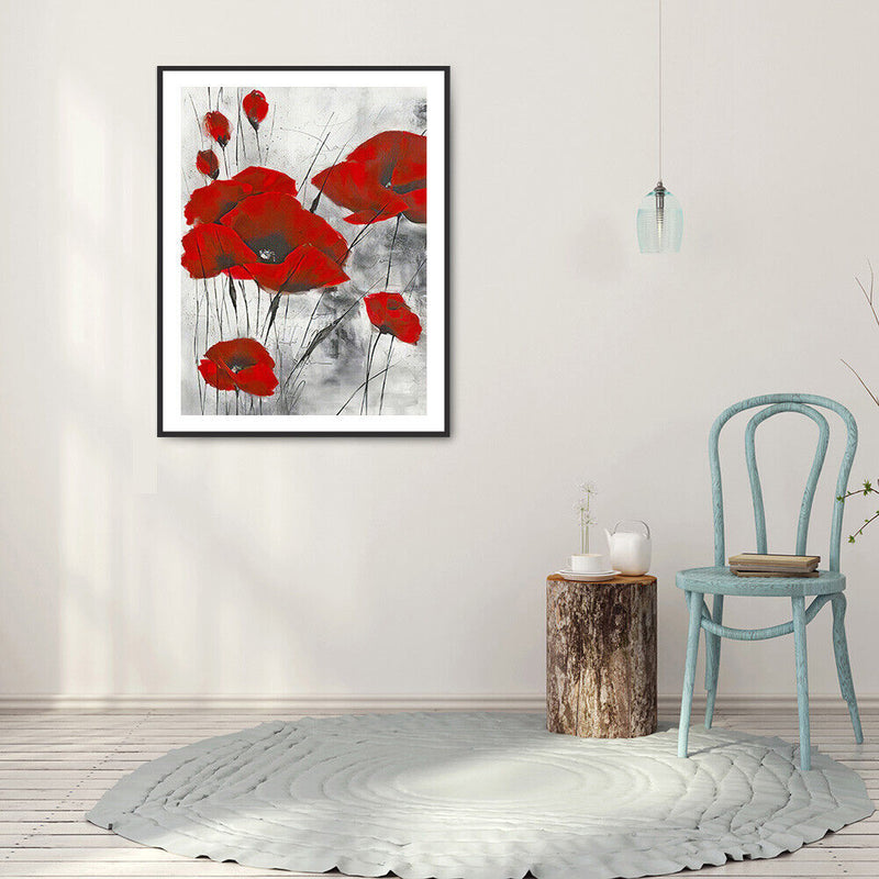 DIY Diamond Painting Red Flower Full Round Drill Rhinestone Home Decorations