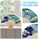 Handmade Oil Painting Waves Folding Fan By Numbers DIY Painted Craft Kit