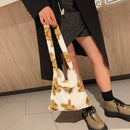 Women Plush Fur Flower Pattern Handbag Large Underarm Bag (Light Brown)