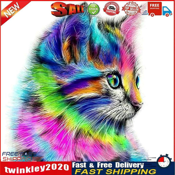 5D DIY Round Drill Diamond Painting Colorful Cat Cross Stitch Embroidery Newly