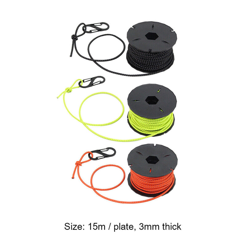 Elastic Reflective Outdoor Camping Tent Rope with Carabiner Hook (Black) Newly