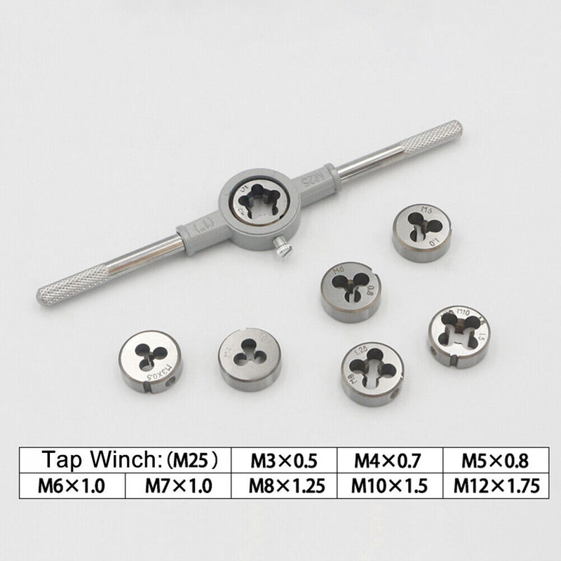 8pcs M3-M12 Metric Die Wrench Sets Circular Die Screw Thread Taps and Dies Newly