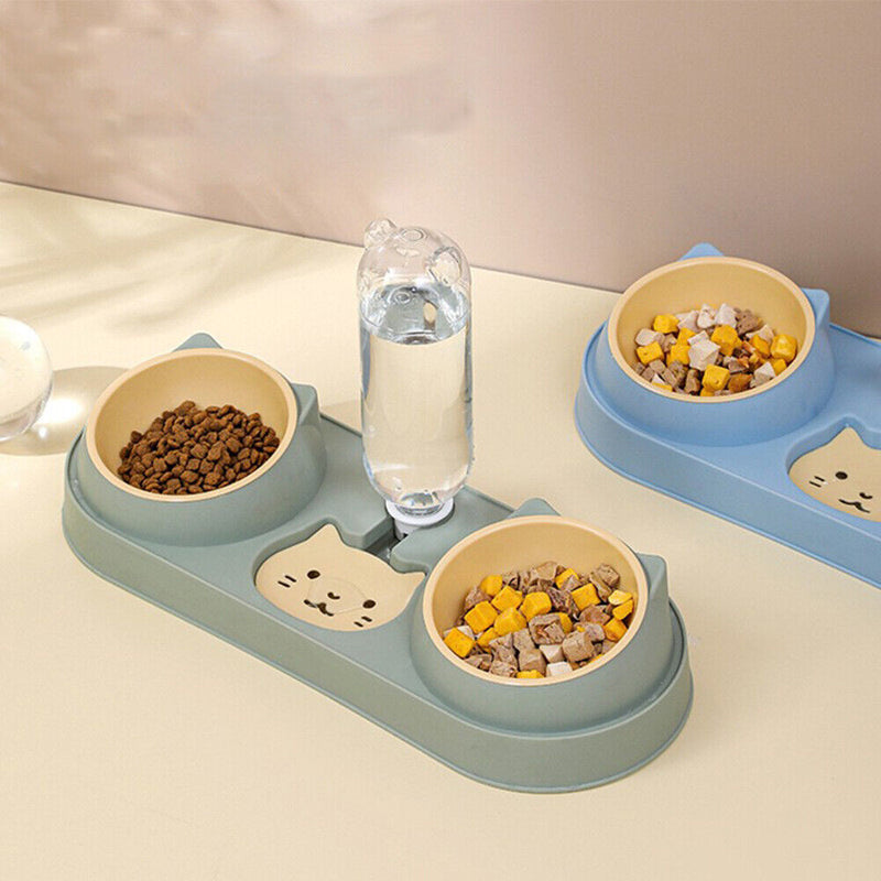 Cats Dogs Double Bowl Auto Feeder Water Dispenser Food Container (Green) Newly