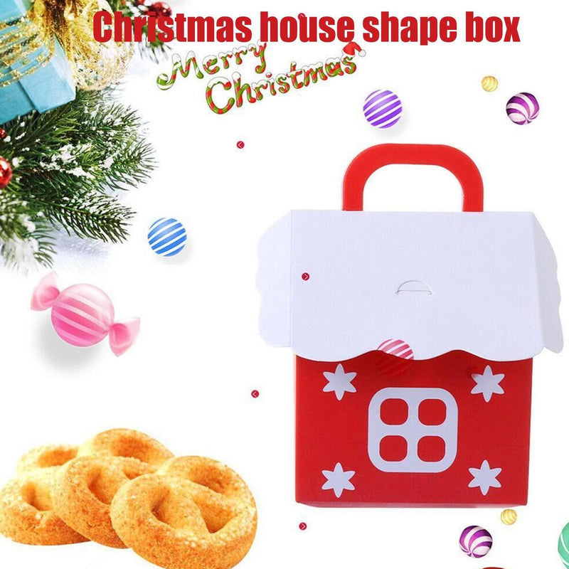 10Pcs/Set Red Christmas Candy Box House Shape Papers Cookie Packing Containers#