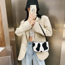 Plush Handbags Female Cow Print Shoulder Underarm Bag Chain Tote Purses (2)