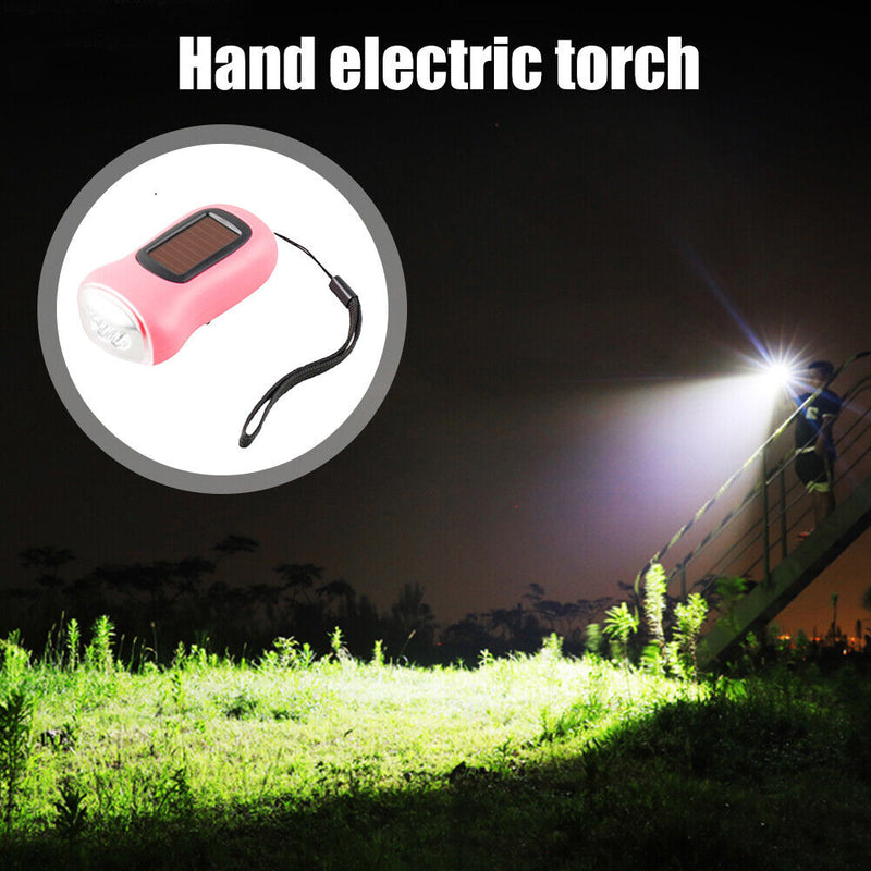 Hand Crank Solar Dynamo Torch Lamp Outdoor Emergency LED Flashlight (pink)