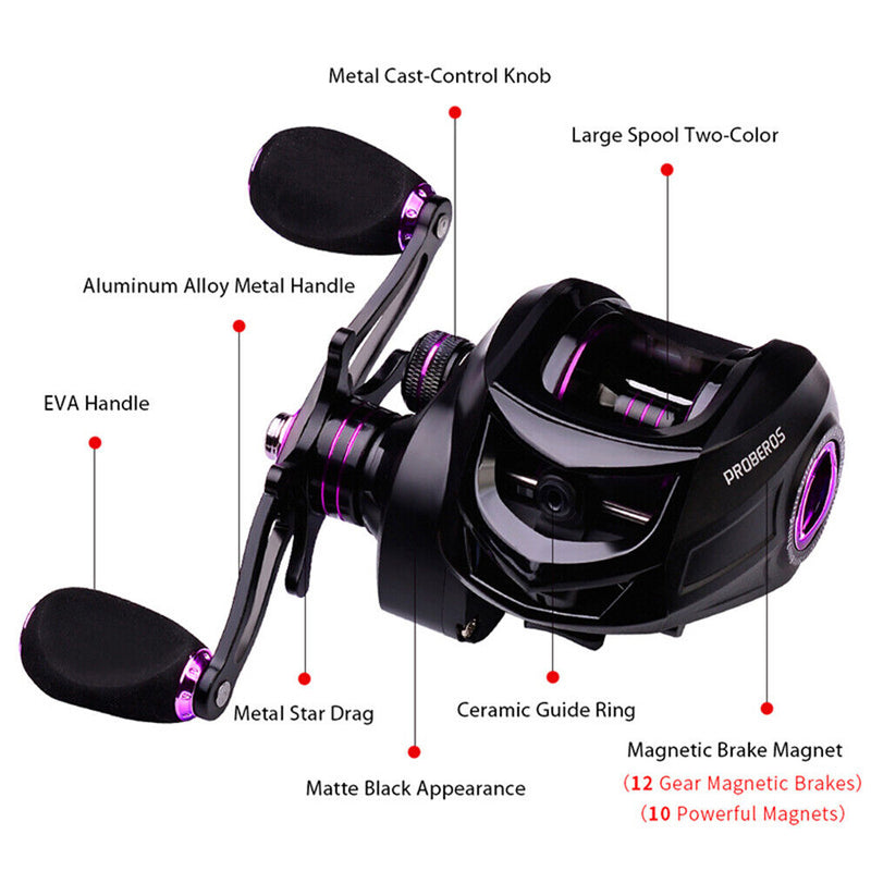 PROBEROS Baitcasting Reel 7.2/1 10kg Spool Max Drag 3+1BB Reels (CS10 Left)