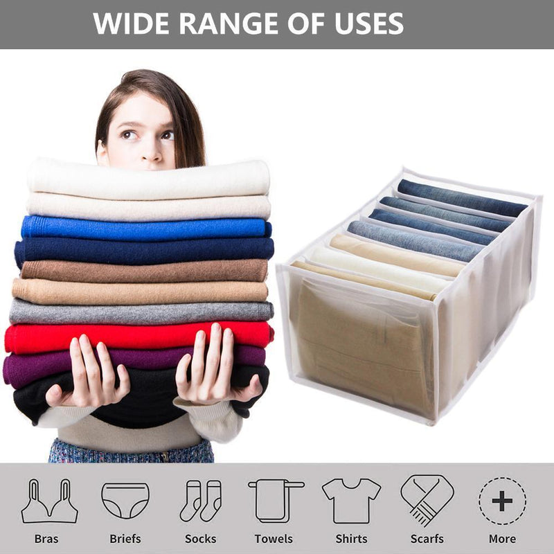 Cloth Drawer Organizer 7-Grid Pants Storage Divider for Leggings (White M)