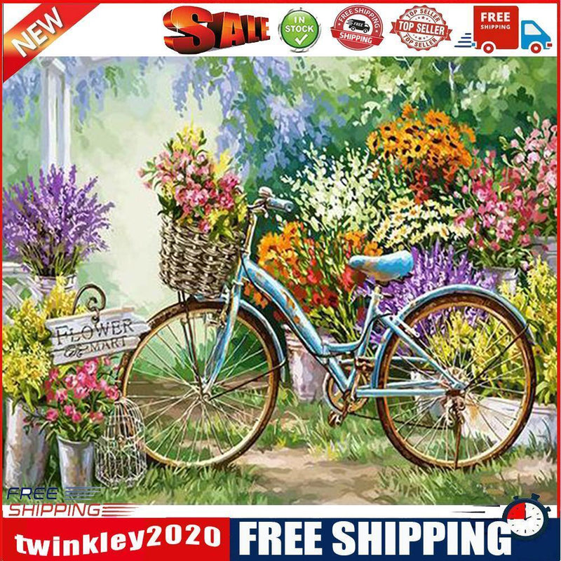 Frameless Painting By Numbers DIY Bicycle Hand Painted Canvas Oil Picture