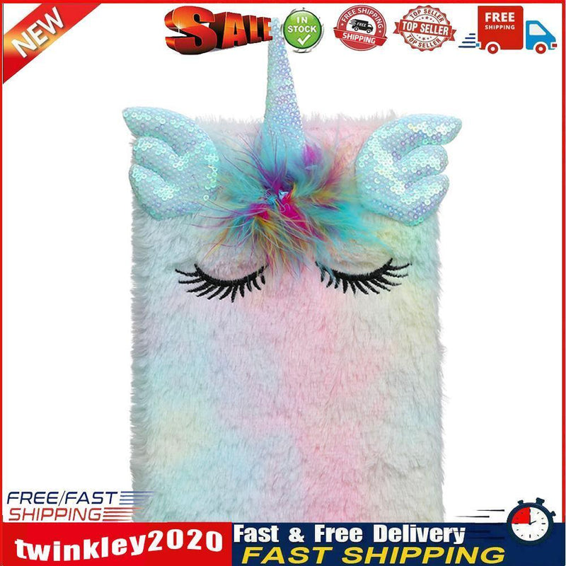 80 Pages Plush Cartoon Diary Notebook Stationery Gift School Supply (Blue) Newly