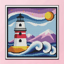 2 Beaches Full Embroidery Cartoon Lighthouse Printed Cross Stitch Art Home Decor