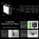 VL49 RGB LED Video Light Photography Fill In Light Dimmable NE 2500K-9000K H7S8