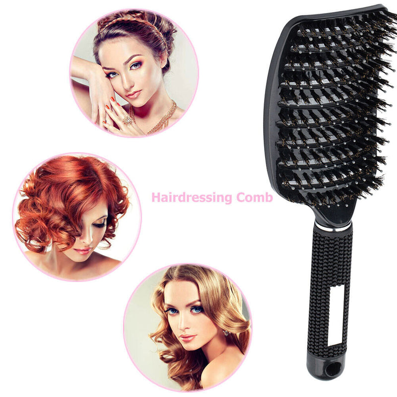 Portable Curved Ribs Scalp Massage Comb Fluffy Brush (B Black)