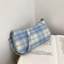 Plaid Print Soft Underarm Bag Cloth Handbags Women Shoulder Pouch (Blue)