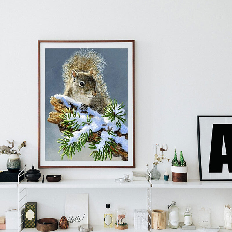 5D DIY Diamond Painting Full Round Drill Winter Squirrel Wall Decor Rhinestone