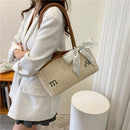 #A Irregular Straw Shoulder Bag with Scarf Beach Summer Woven Designer Tote Hand