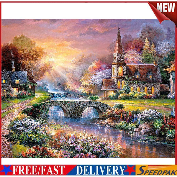 DIY Full Drill Square Diamond Painting Village Bridge Mosaic Kit (FC011) #F