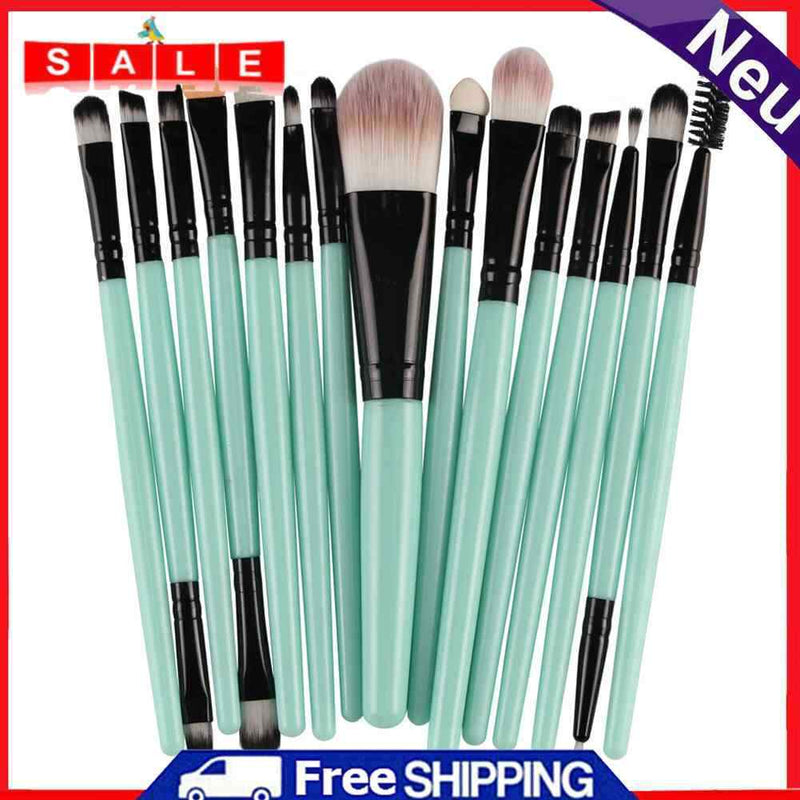 15pc Eyeshadow Makup Brush Tool Eye Powder Brush Set (Green Black)