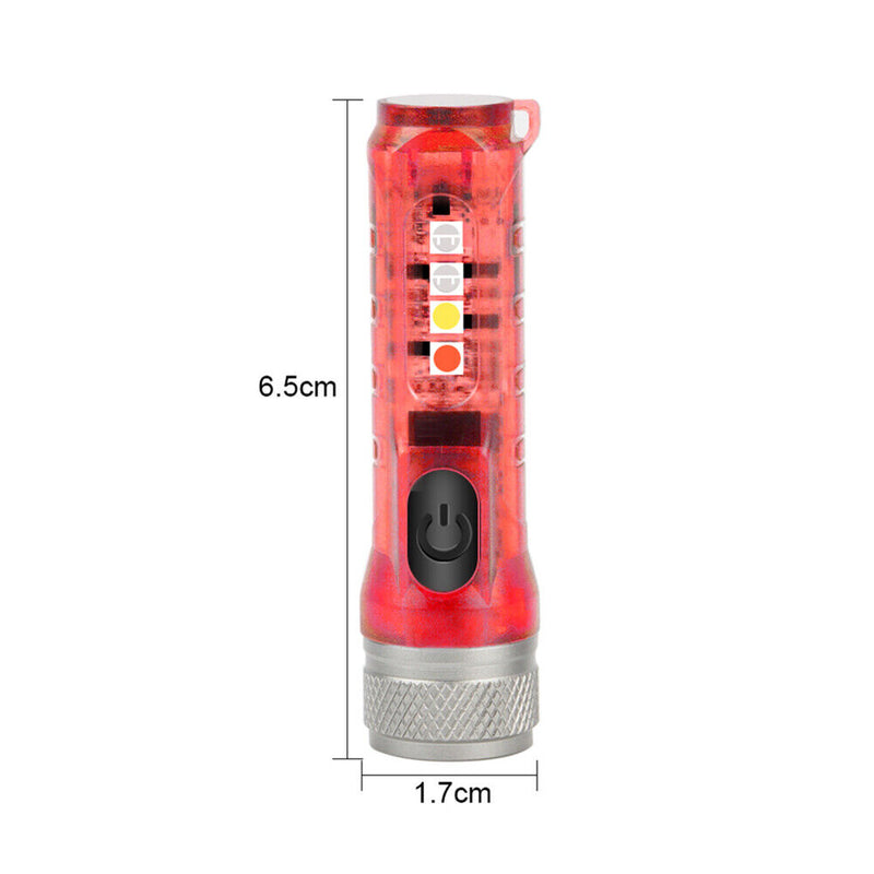 Mini Keychain Torch w/ Buckle USB Rechargeable Emergency Flashlight (Red) Newly