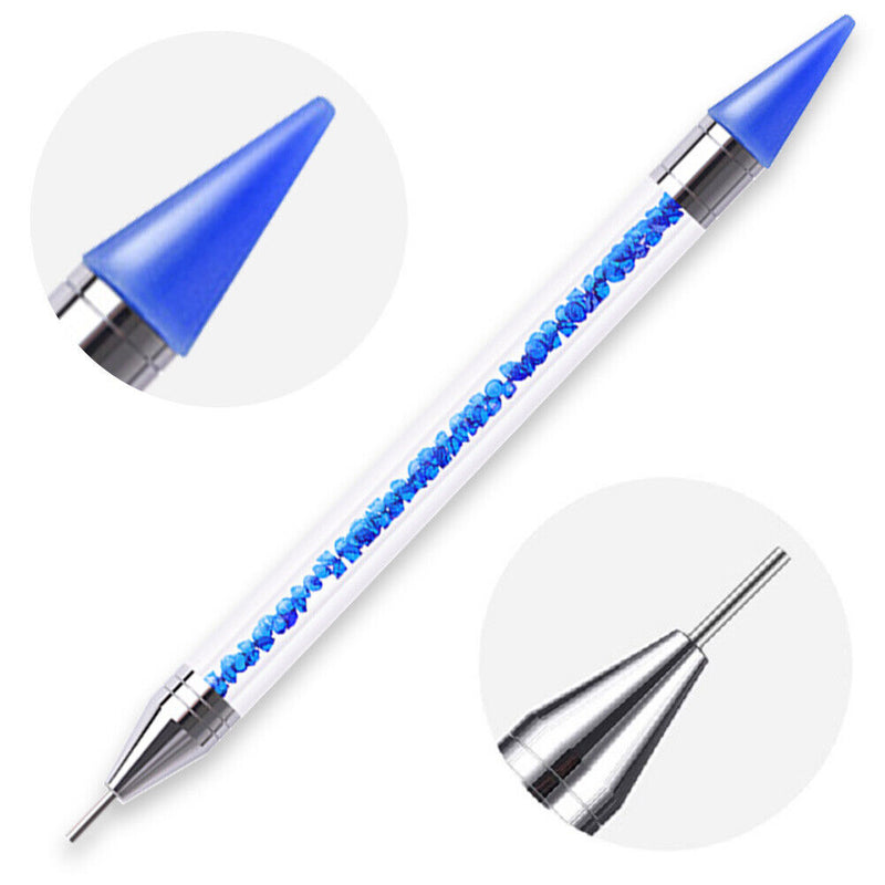 Dual Heads Dotting Wax Pen Point Drill Picker Nail Art Studs Dotter (Blue) Newly
