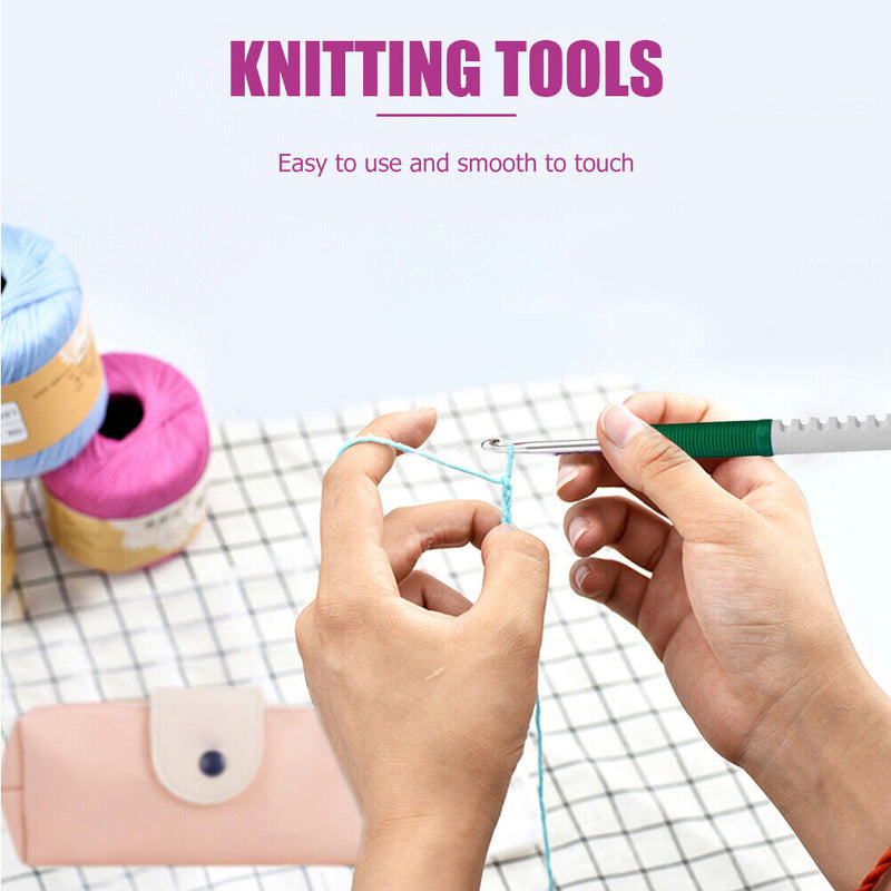 Crochet Needles 9 Piece ABS Knitting Crochet Needles Double Color Plastic Handle