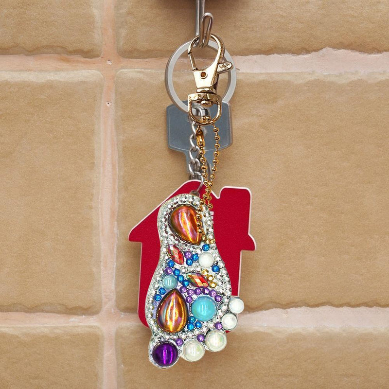 4pcs DIY Diamond Keychain Special Shaped Full Drill Feet Painting Keyring Newly