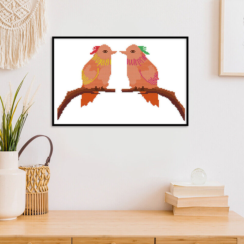 14CT Partial Cross Stitch Bird on Branch Stamped DIY Animal Embroidery Kits