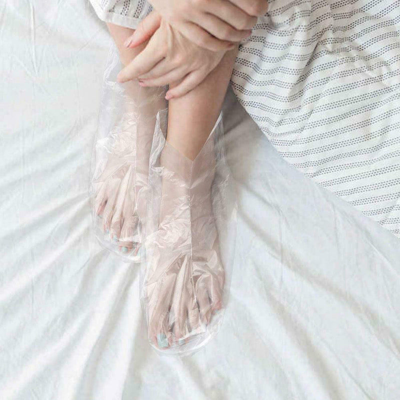 100pcs Disposable Plastic Foot Covers Bags Clear Booties Bath Paraffin N8L6