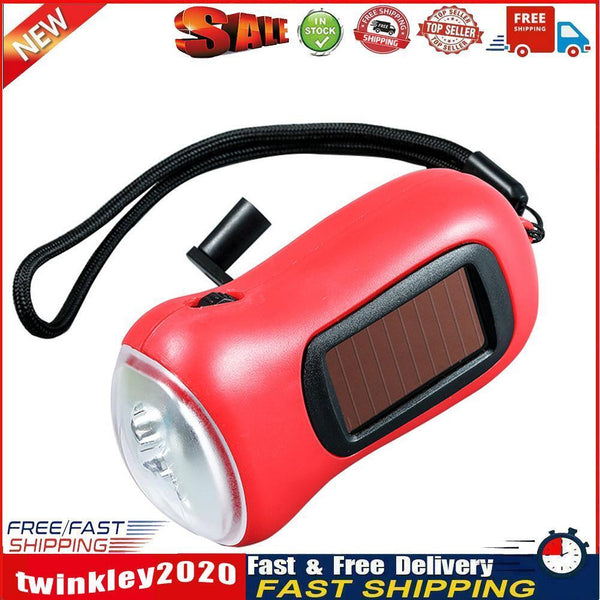 Hand Crank Solar Dynamo Torch Lamp Outdoor Emergency LED Flashlight (red) Newly