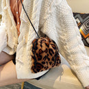 Fashion Plush Drawstring Shoulder Handbag Cow Leopard Printed Girl Messenger Bag