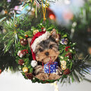 Christmas Wood Dog Wreath Pendant Home Wall Xmas Tree Festival Decor (A) Newly
