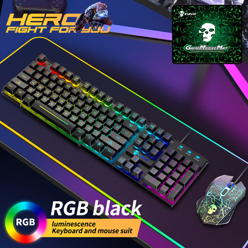 T6 Gaming Keyboard Mouse Mouse Pad Wired RGB Backlight 3-in-1 Kit (Black)