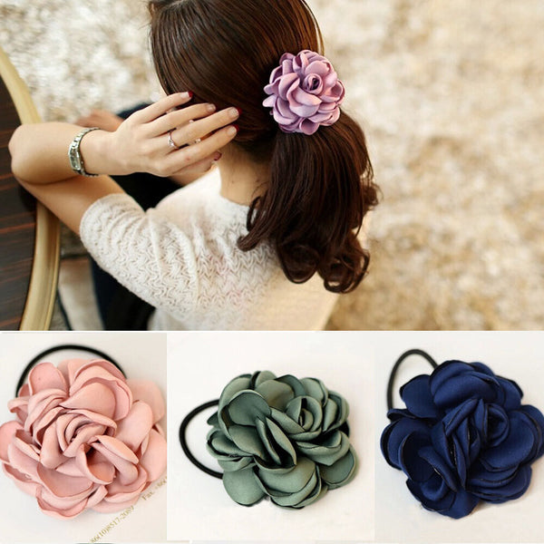 Elastic Rope Women Accessories Rose Flower Hair Bands Scrunchie Ponytail Holder