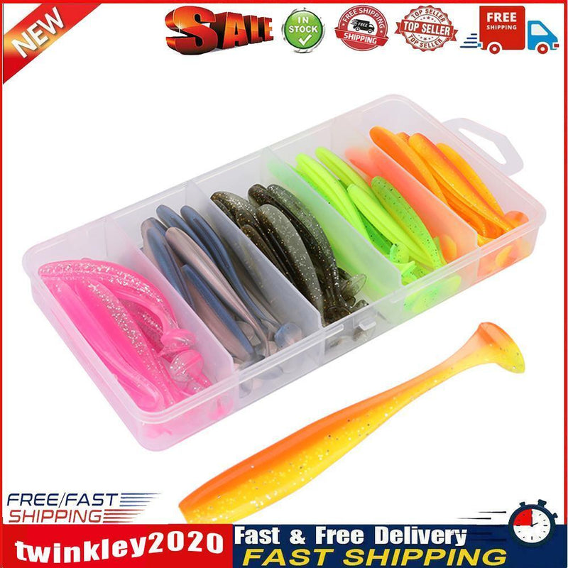 50pcs T Tail Soft Lures Artificial Fishing Bait for Freshwater (7cm 2.1g) Newly