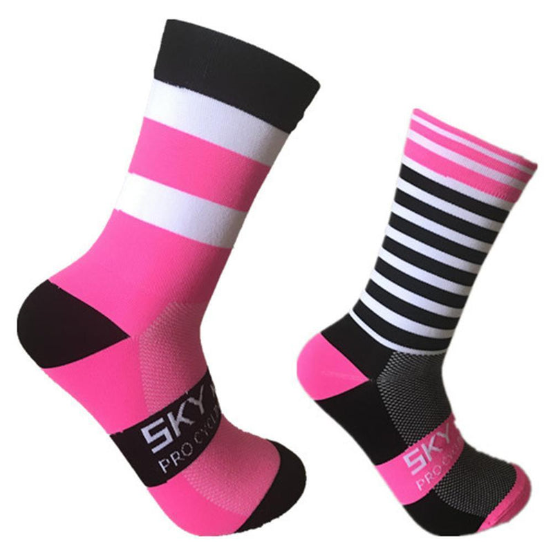 Breathable Striped Cycling Socks Women Men Sports Soccer Running Long Socks